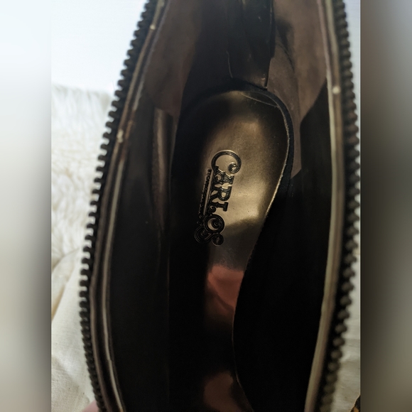 NWOT Carlo's Real Fur Leopard Zipper 4" Heels, peep toe bootie, black, tan, 7.5 - Picture 7 of 11